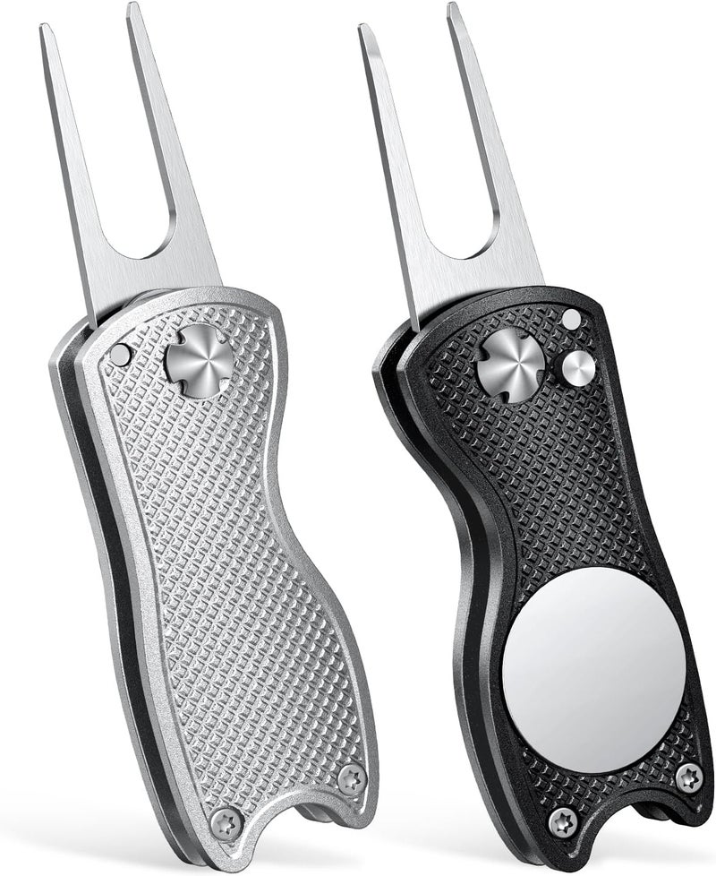 GreenHaven 2-6 Pack Golf Divot Repair Tool for Golfers Foldable Metal Green Tool with Magnetic Putt Alignment Ball Marker Pop-up Fork Tine with Sturdy Aluminum Alloy Handle - Image 1